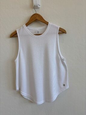 Scorpio Sol White Ribbed Performance Muscle Tank - High Neck Curved Hem, Small